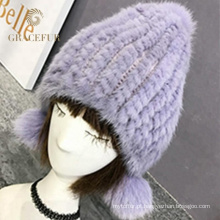 Top design italiano real pele pompom inverno chapéu lã